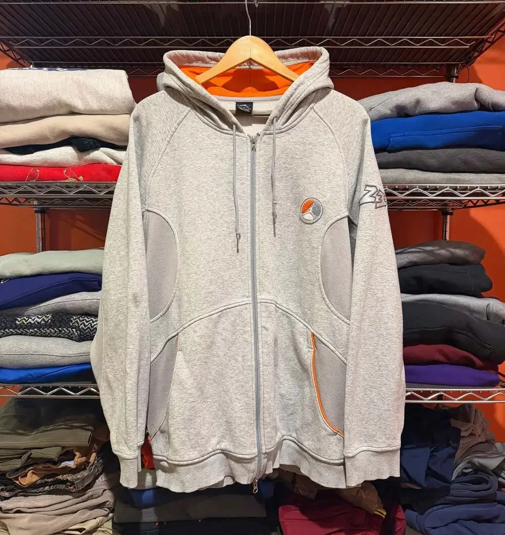 Jordan Retro 8 Gray Orange Full Zip Hoodie Jumpman Embroidered Men's Large
